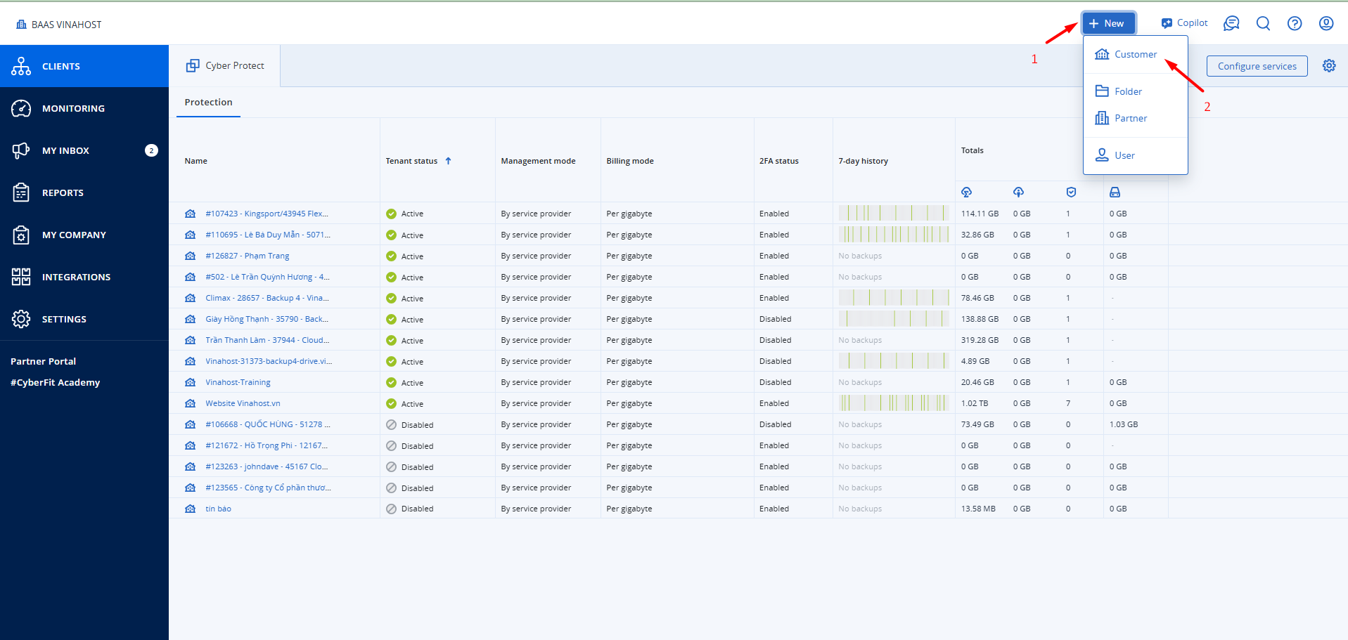 Giao diện nút New trong trang quản trị