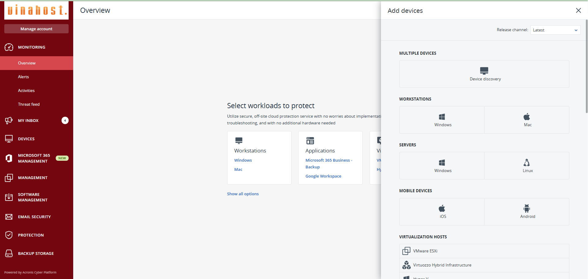 Giao diện tải Acronis Backup Agent